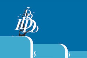 Um barco a vela, formado por letras, dirige-se a uma série de quedas-d