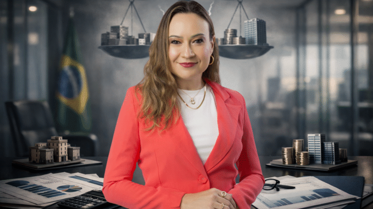 Advogada tributarista em ambiente corporativo analisando impactos da reforma tributária sobre créditos fiscais e equilíbrio financeiro das empresas