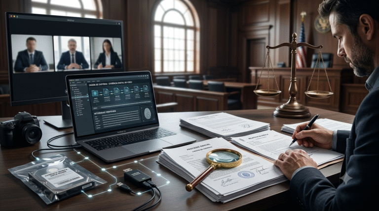 Auditoria judicial analisa documentos, provas digitais e cadeia de custódia para identificar possíveis falhas em processos judiciais.